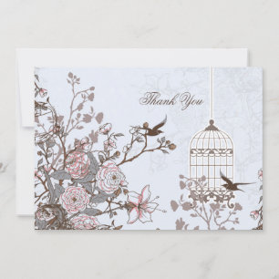 Invitation Cage d'oiseaux bleu floral, Merci inséparable