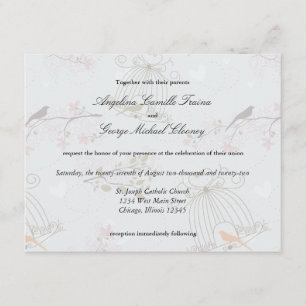 Invitation Cages à oiseaux à la mode et fleurs épousant