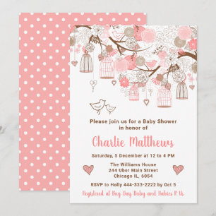 Invitation Cages à oiseaux floraux Rose Baby Shower