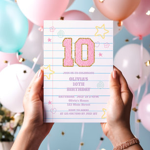 Invitation Cahier Varsity preppy pastel patch 10e anniversair