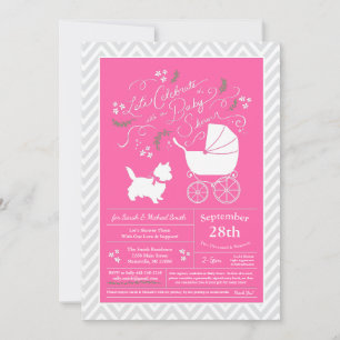 Invitation Cairn Terrier Chien Baby shower fille rose