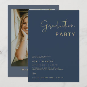 Invitation CAITLIN Modern Navy Blue Graduation Party Invitat