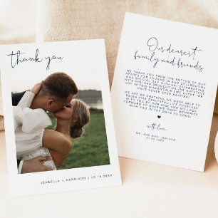Invitation CAITLIN Moderne Marine Bleu Photo Mariage Merci
