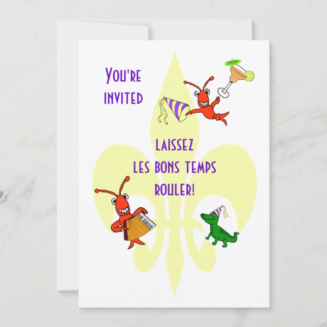 Invitation Cajun Crawfish et Alligator Fleur de Lis Party (Devant)