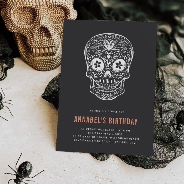 Invitation Calavera Crâne Dia de los Muertos fête d'anniversa (Créateur téléchargé)