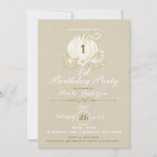 Invitation Calèche Cinderella Kraft Or Première 1ère Annivers