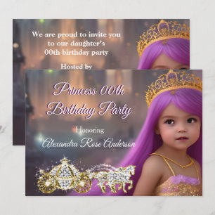 Invitation Calèche de fête d'anniversaire de princesse violet