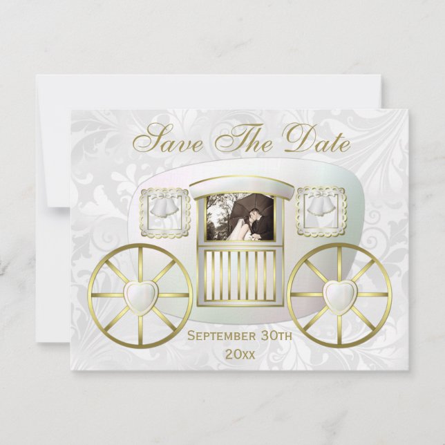 Invitation Calèche de mariage photo romantique Save the Date (Devant)