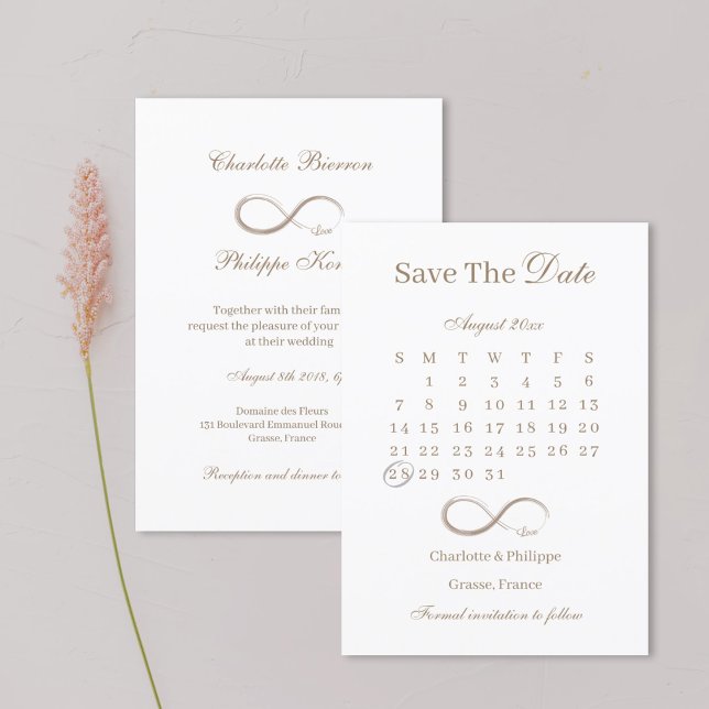 Invitation Calendrier Blanc Or Infini Épargnez la Date Mariag (Créateur téléchargé)
