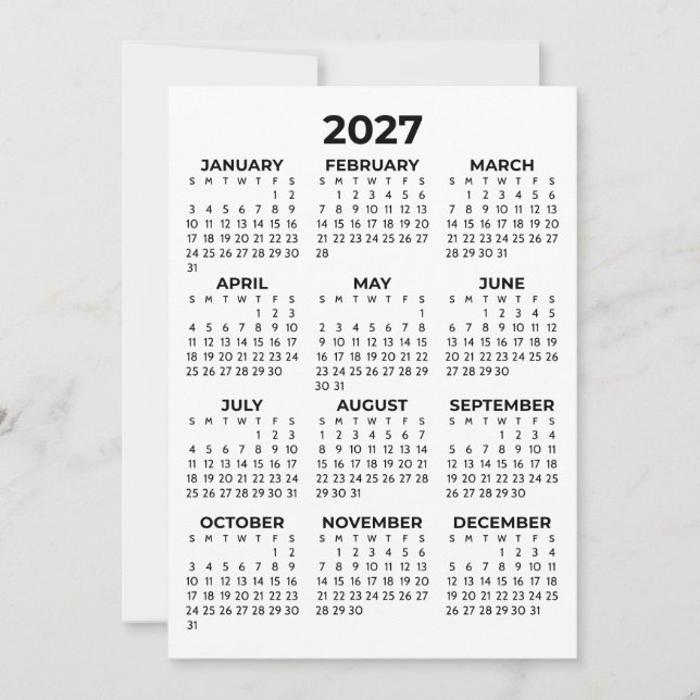 Invitation Calendrier complet 2027 simple de base (Devant)