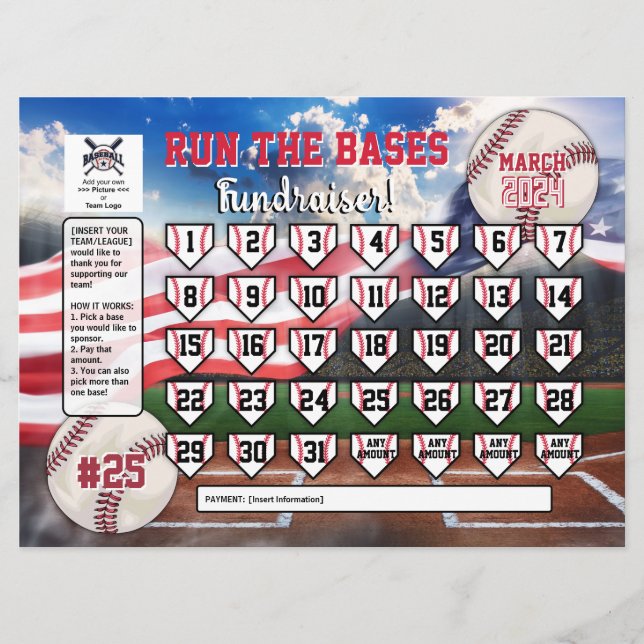 Invitation Calendrier de baseball modifiable collecte de fond (Devant)