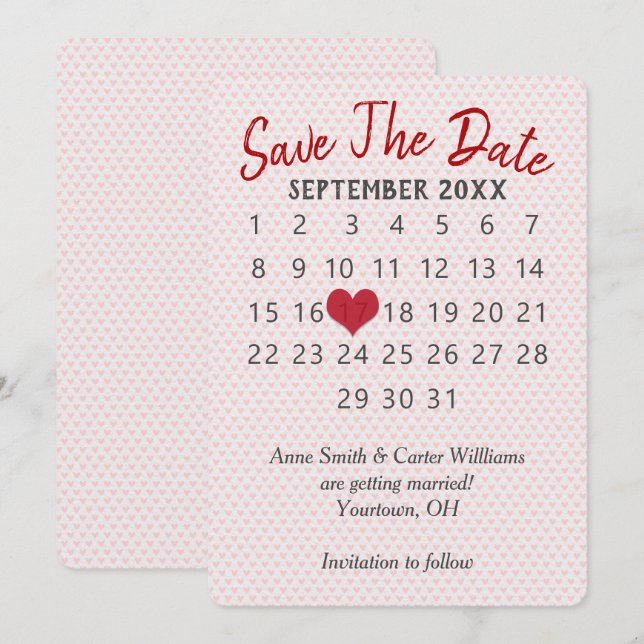 Invitation Calendrier de mariage à la date de sauvegarde   (Devant / Derrière)