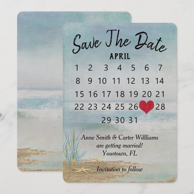 Invitation Calendrier de mariage à la plage étoile de mer Enr (Devant / Derrière)