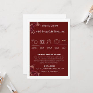Invitation Calendrier de mariage floral bordeaux inclus