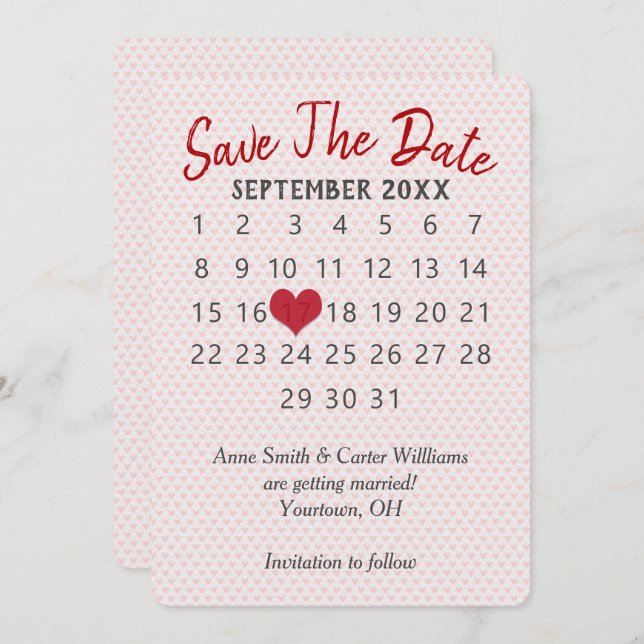 Invitation Calendrier de mariage "Sauver la date" (Devant / Derrière)