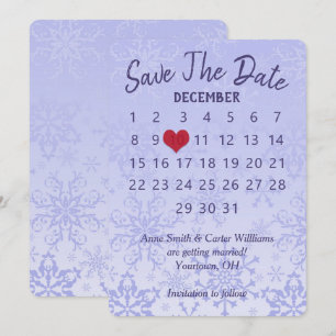 Invitation Calendrier de mariage "Sauver la date" flocons de 
