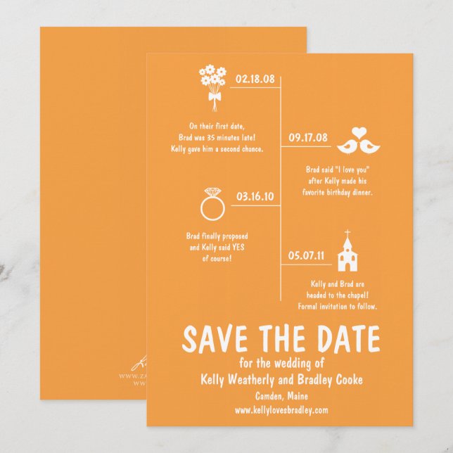Invitation Calendrier de Relation Orange Mariage Économisez l (Devant / Derrière)