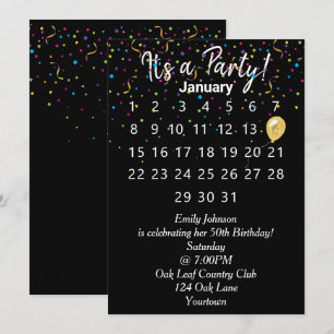 Invitation Calendrier des fêtes d'anniversaire avec Confetti