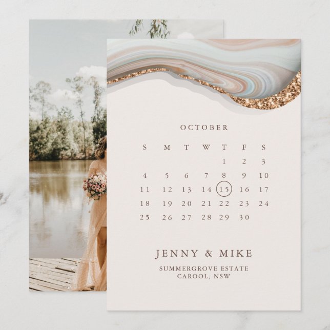 Invitation calendrier en marbre pour Sauvegarder l (Devant / Derrière)