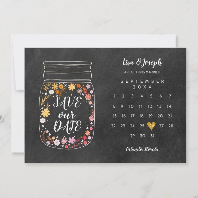 Invitation Calendrier Heart Mason Jar Chalkboard Enregistrer  (Devant)
