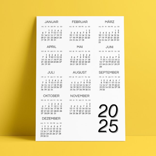 Invitation Calendrier Kalender Deutsch 2025 Noir Et Blanc (Kalender Deutsch 2025 Calendar Black And White Invitation)