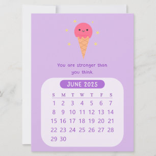 Invitation Calendrier mensuel kawaii motivant de juin 2025