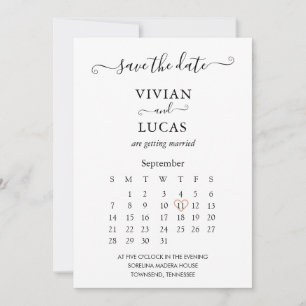 Invitation Calendrier moderne de script blanc Enregistrer la