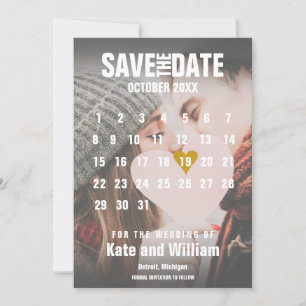 Invitation Calendrier photo Enregistrer la date Gold Love Hea