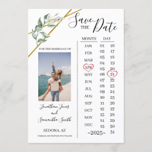 Invitation Calendrier photo enregistrer le mariage Date Green