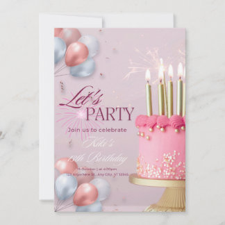Invitation calibration d'anniversaire de couleur rose