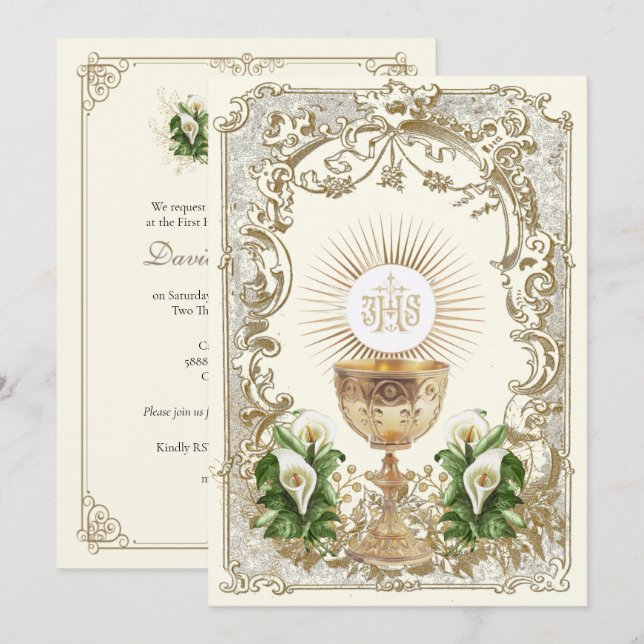 Invitation Calice de la Première Communion Eucharistie Arum (Devant / Derrière)
