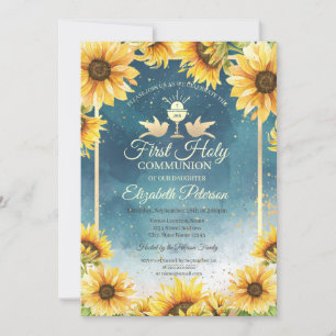 Invitation Calice élégant Tournesols Première Sainte Communio