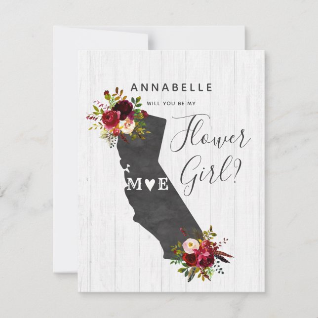 Invitation Californie State Floral Serez-Vous Ma Fille Fleur (Devant)