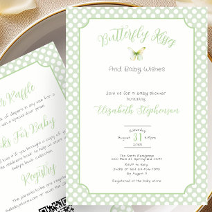 Invitation Câlins Papillon Vert Double Face Vœux de Bébé