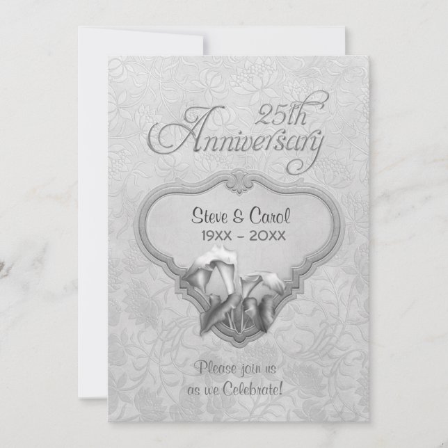 Invitation Calla argent 25e anniversaire de mariage (Devant)