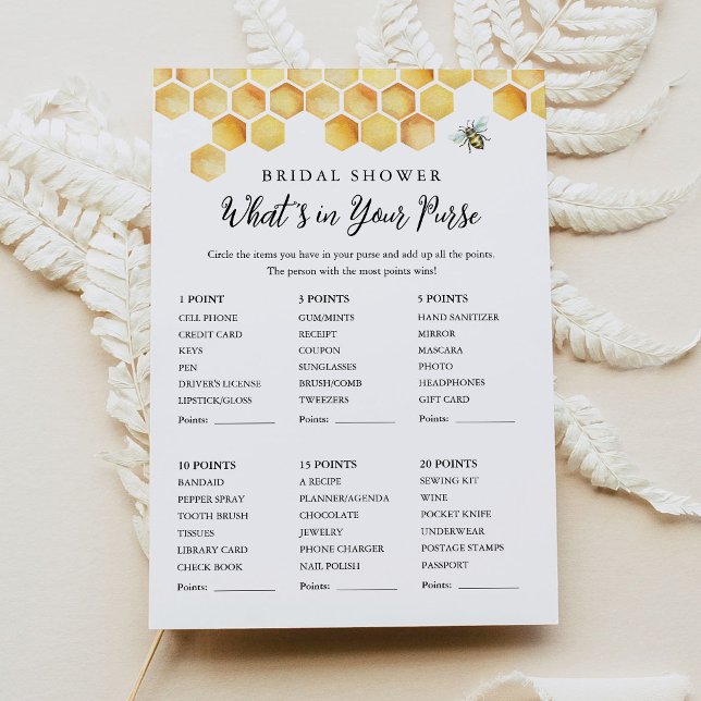 Invitation CALLA Bee What's In Your Purse Shower Game Card (Créateur téléchargé)