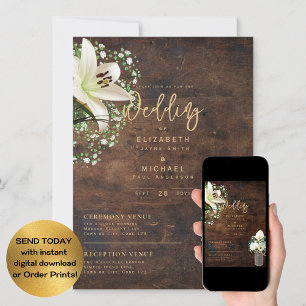Invitation Calla blanche rustique Lilies Mariage floral numér