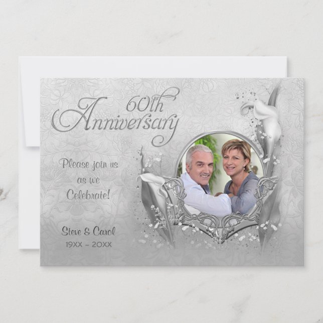 Invitation Calla des marais argent 60e anniversaire de mariag (Devant)