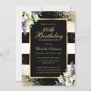 Invitation Calla Lily Noir Confetti 60e Anniversaire