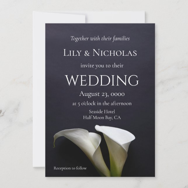 Invitation Calla ment sur un mariage arrière - plan sombre (Devant)