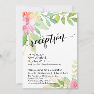 Invitation Calligraphie Aquarelle Fleurs Mariage Réception