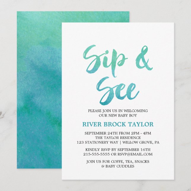 Invitation Calligraphie aquarelle Signez et consultez (Devant / Derrière)