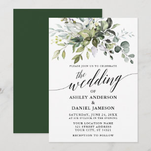 Invitation Calligraphie Aquarelle Verdure Mariage