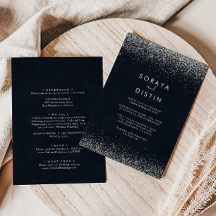 Invitation Calligraphie Argent Confetti Mariage avant et arri