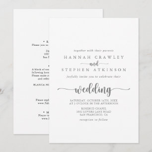 Invitation Calligraphie Argent Mariage avant et arrière 