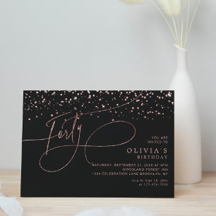 Invitation Calligraphie Black Rose Gold Confetti 40e annivers