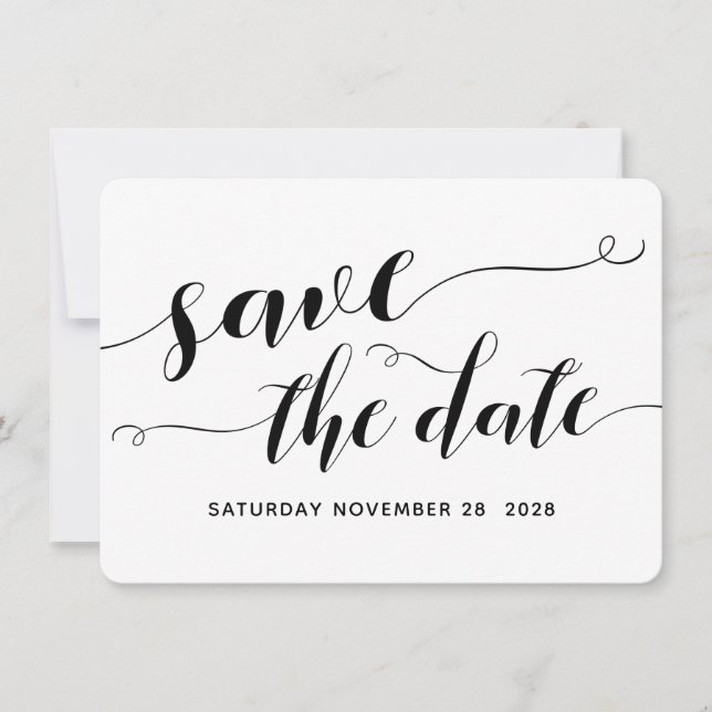 Invitation Calligraphie blanche et noire Mariage Enregistrer  (Devant)
