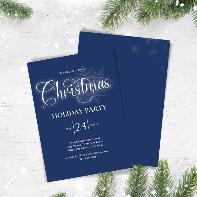 Invitation Calligraphie bleu marine Script Noël (Navy blue Christmas party invitation)