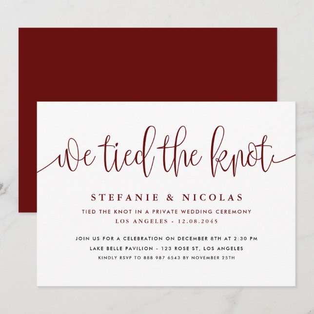 Invitation Calligraphie Bourgogne Nous Avons Lié Le Mariage D (Devant / Derrière)