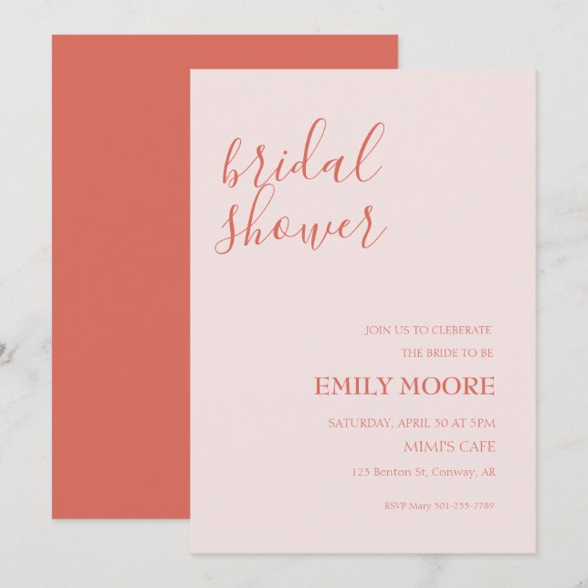 Invitation Calligraphie calligraphie rose pâle douche nuptial (Devant / Derrière)